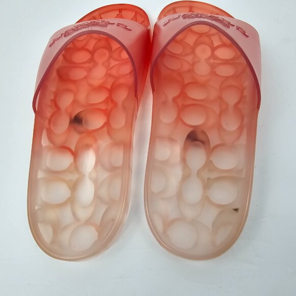 Coach Women's Coral Orange Ombre Jelly Slide Sandals Size Unmarked 27cm - Picture 7 of 10